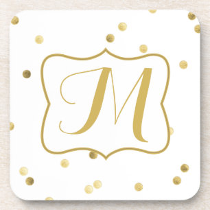 Gold Glitter Confetti Dot Monogram Drink Coaster