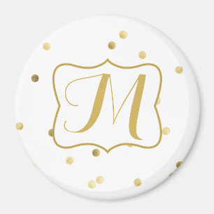 Gold Glitter Confetti Dot Monogram Initial Magnet