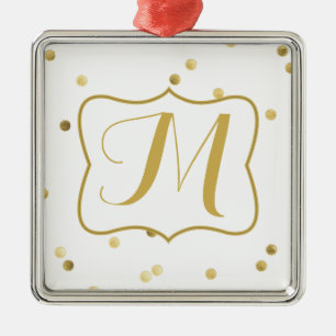 Gold Glitter Confetti Dot Polka Monogram Ornament