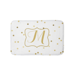 Gold Glitter Confetti Dot Polka Pattern Bath Mat
