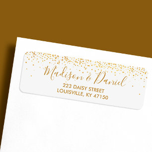Gold Glitter Confetti Elegant Wedding Address