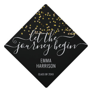 Gold Glitter Confetti Let The Journey Begin Graduation Cap Topper