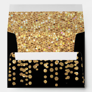 Gold Glitter Confetti Look with Black Background Envelope