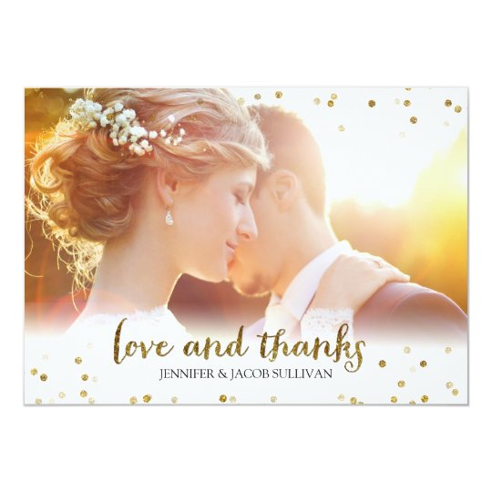 Gold Glitter Confetti Love and Thanks Photo Card