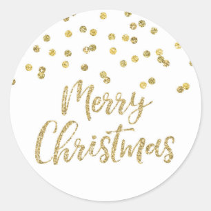 Gold Glitter Confetti Merry Christmas Classic Round Sticker