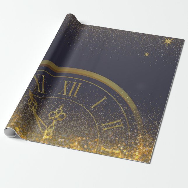 Gold Glitter Confetti midnight Wrapping Paper (Unrolled)