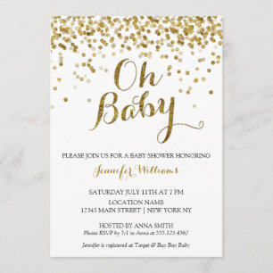 Gold Glitter Confetti Oh Baby, Baby Shower Invite