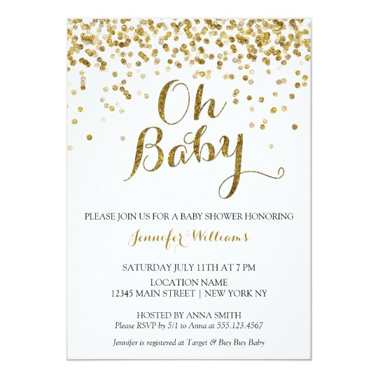 Gold Glitter Confetti Oh Baby, Baby Shower Invite | Zazzle.ca