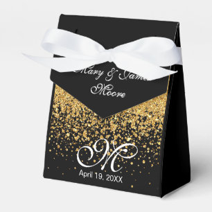Gold Glitter Confetti on Black Favor Box
