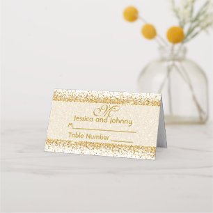 Gold Glitter Confetti on White Place Card