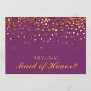 Gold Glitter Confetti Purple Maid of Honour Invitation