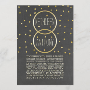 Gold Glitter Confetti Rings Wedding Invitations