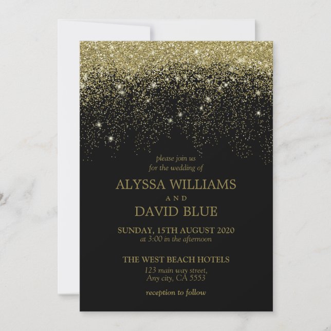 Gold Glitter Confetti Sparkle Elegant Wedding Invitation (Front)