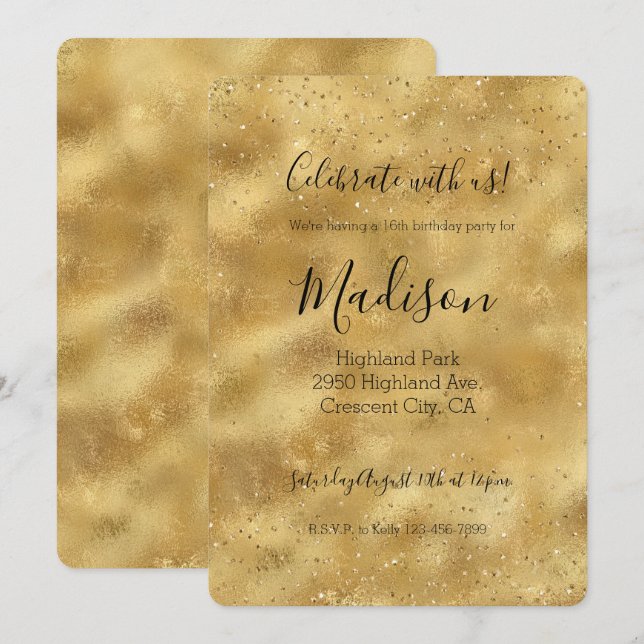 Gold glitter confetti sparkle   invitation (Front/Back)