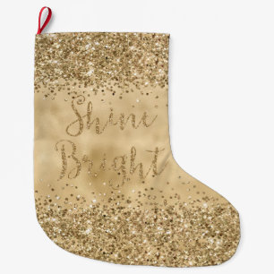 Gold Glitter Confetti Sparkle Shine Large Christmas Stocking