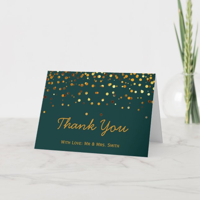 Gold Glitter Confetti Sparkles Green Thank You (Front)