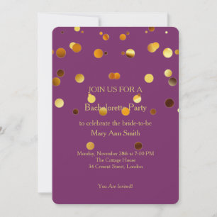 Gold Glitter Confetti Sparkles Purple Bachelorette Invitation