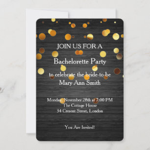 Gold Glitter Confetti Sparkles Wooden Bachelorette Invitation