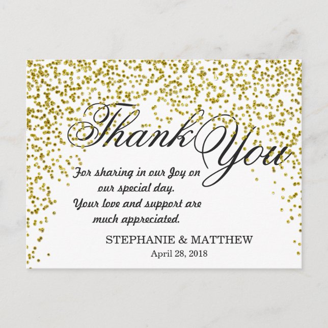 Gold Glitter Confetti Thank You Postcards (Front)