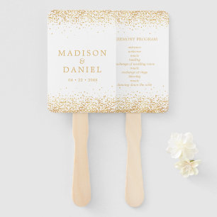 Gold Glitter Confetti Wedding Ceremony Program Hand Fan