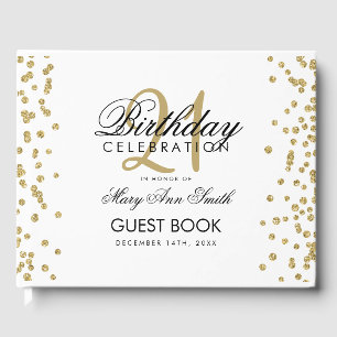 Gold Glitter Confetti White 21st Birthday Party Guest Book