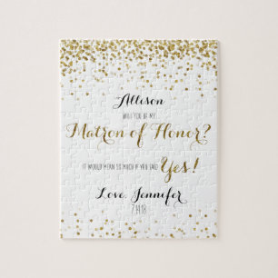 Gold Glitter Confetti Will you be Matron of Honour Jigsaw Puzzle