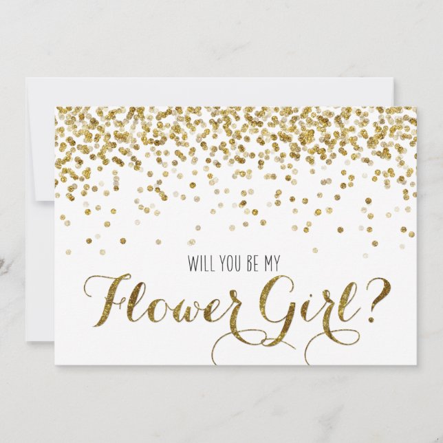 Gold Glitter Confetti Will you be my Flower Girl Invitation (Front)