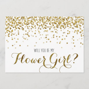 Gold Glitter Confetti Will you be my Flower Girl Invitation