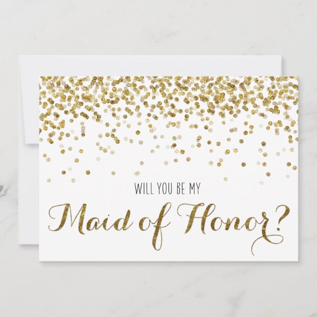 Gold Glitter Confetti Will you be my Maid of Honou Invitation (Front)