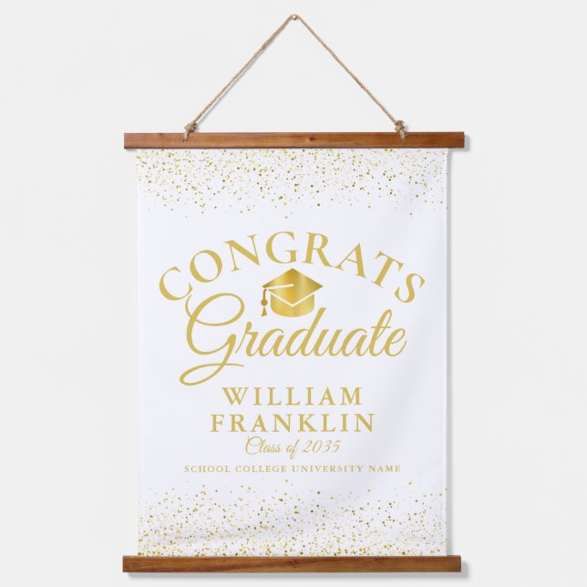 Gold Glitter Congrats Graduate Graduation Hanging Tapestry (Front)