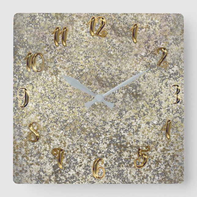Gold Glitter Crackle Modern Chic Glam Sparkle Square Wall Clock (Front)