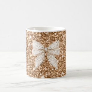Gold Glitter Cream Faux Lace Bow Coffee Mug