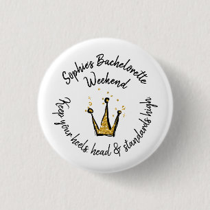 Gold Glitter Crown Bachelorette Weekend Party 1 Inch Round Button