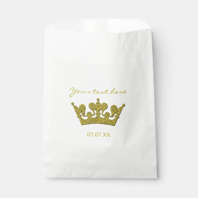 Gold Glitter Crown Birthday Party Favour Bags (Front)