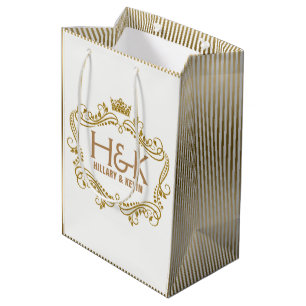Gold Glitter Crown & Floral Frame Medium Gift Bag