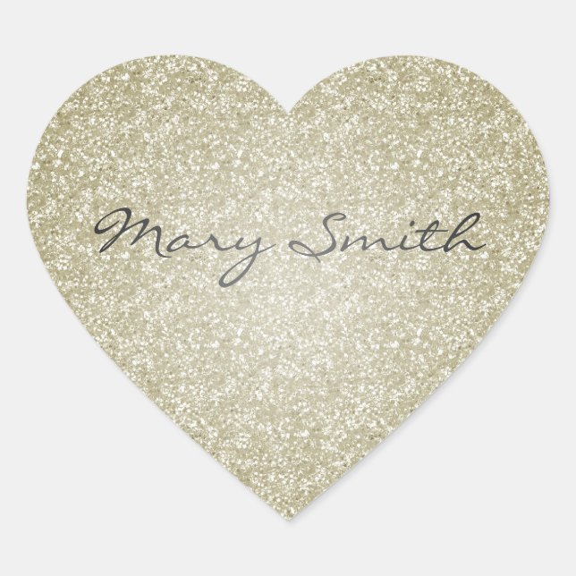 Gold Glitter Custom Name Heart Sticker (Front)