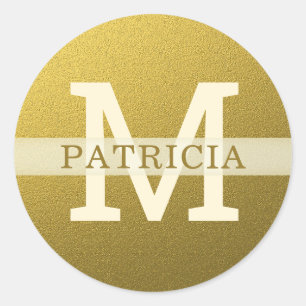 Gold Glitter Custom Name Monogram Initial Classic Round Sticker