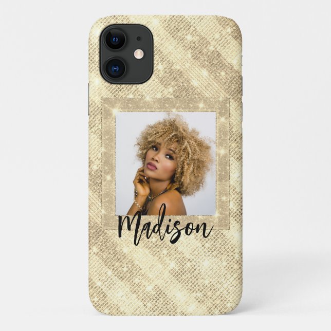 Gold Glitter Custom Photo Name Stylish Case-Mate iPhone Case (Back)