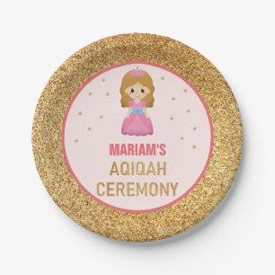 Gold Glitter Cute Little Princess Aqiqah Paper Plate