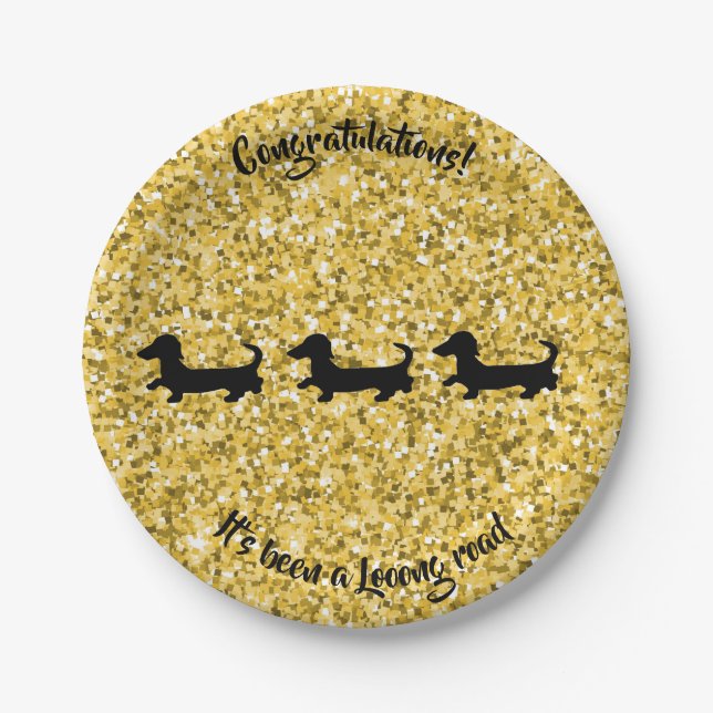 Gold Glitter Dachshund Party Plate Congratulations (Front)
