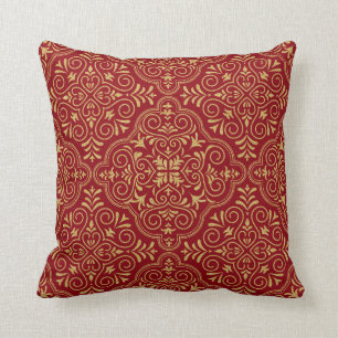 Gold Glitter & Dark Red Geometric Moroccan Pattern Throw Pillow