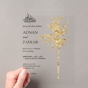 Gold Glitter Date Palm Muslim Wedding Acrylic Invitations