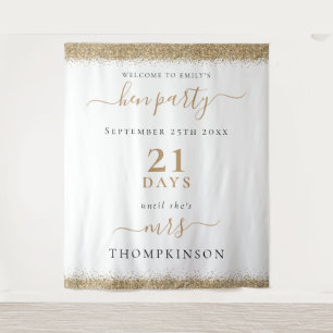 Gold Glitter Days to Wedding Welcome Hen Party Tapestry