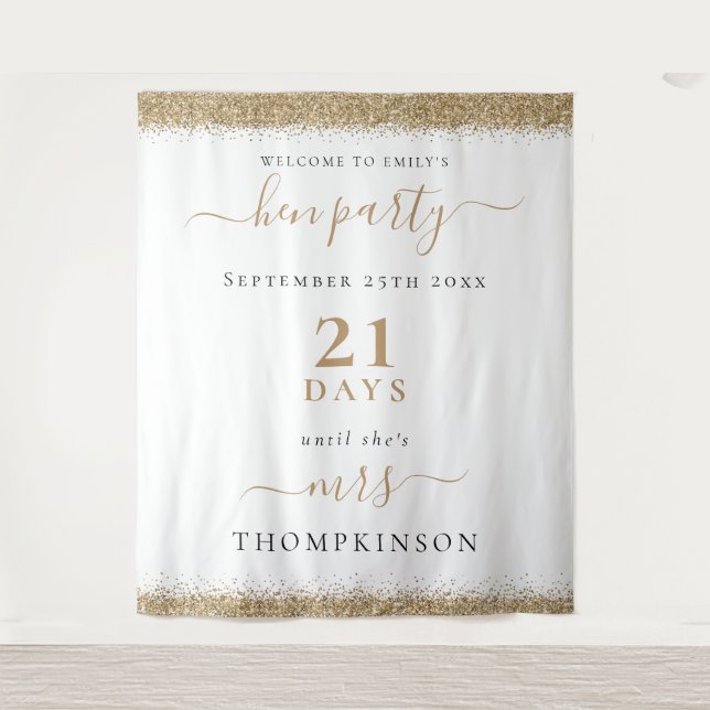 Gold Glitter Days to Wedding Welcome Hen Party Tapestry (Front)