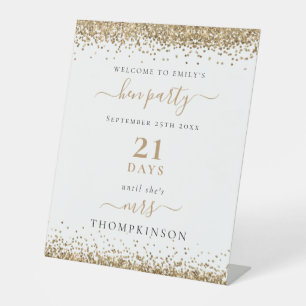 Gold Glitter Days Until Mrs Name Welcome Hen Do Pedestal Sign