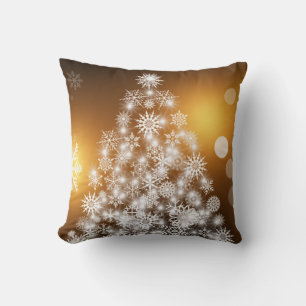 Gold Glitter Decorative Merry Christmas Tree Throw Pillow