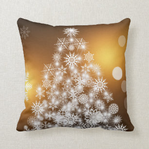 Gold Glitter Decorative Merry Christmas Tree Throw Pillow