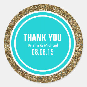 Gold Glitter Deep Turquoise Custom Thank You Label