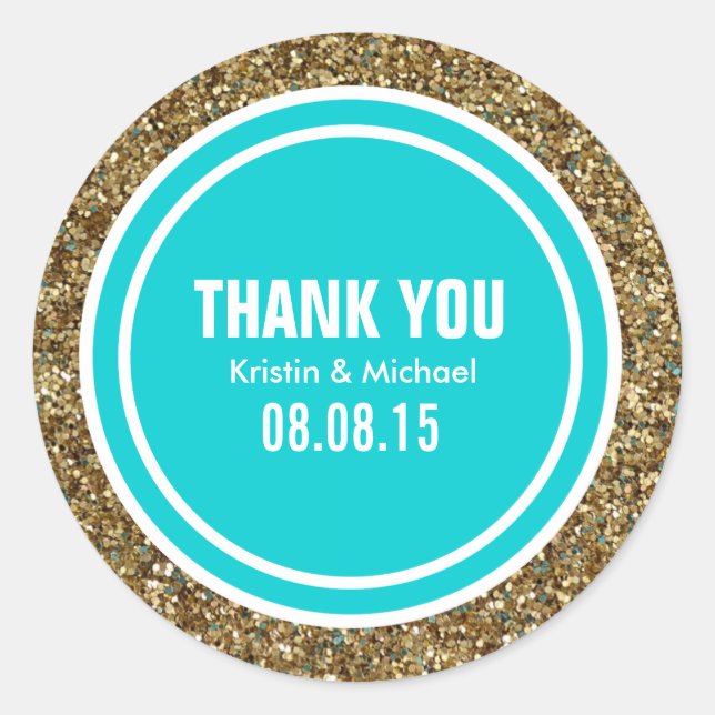Gold Glitter Deep Turquoise Custom Thank You Label (Front)