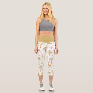 Gold Glitter Deer Capri Leggings